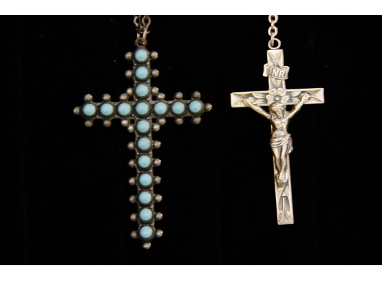 Pair Of Sterling Crosses On Chains Jewelry Lot #2