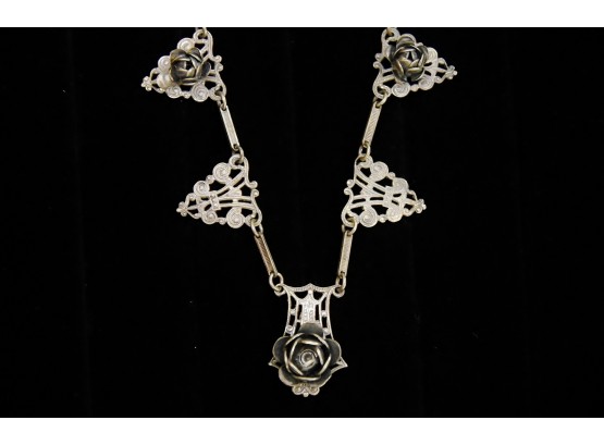 Rose Pendant Silver Tone Necklace Jewelry Lot #5
