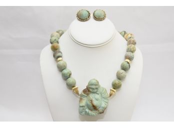 Marise Buddha Green Bead Necklace With Matching Earrings