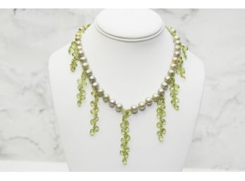 Silver And Green Necklace