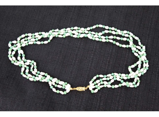 Gorgeous Jade And Pearl Faceted Necklace With Gold Clasp (Lot 2)