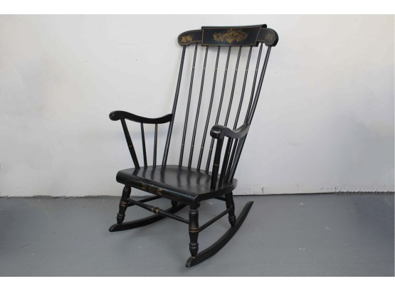 Black & Gold Bent Bros Colonial Rocking Chair With Stenciled Fruit Design 26L X 18W X 42H