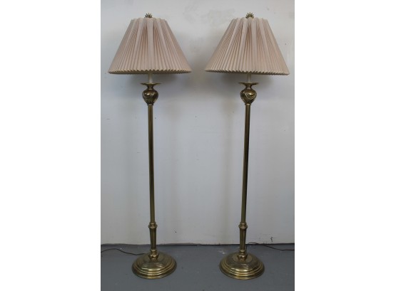 Matching Stiffel Brass Floor Lamps With Brass Finial 59' H