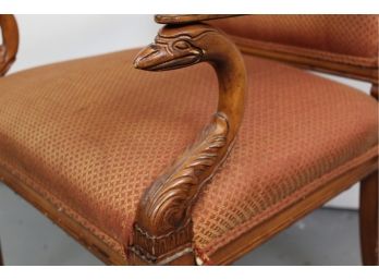 Walnut Carved Swan Armchair 24L X 20W X 37H