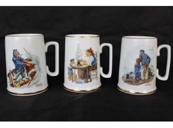 Trio Of Norman Rockwell Seafarers Collection Tankard Mugs
