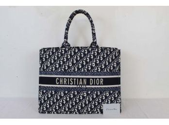 Christian Dior Blue Embroidered Oblique Book Tote Bag Retail $2,700