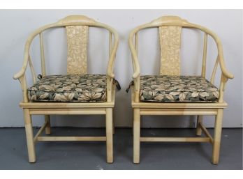 Pair Of Vintage Henredon Faux Goatskin Chinoiserie Dragon Design Dining Chairs 24L X 20W X 36H