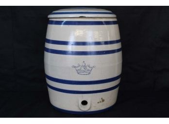 Stoneware Blue Striped 3 Gallon Crock With Lid & Spout