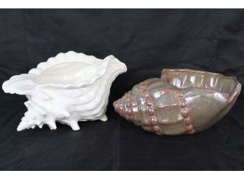 Two Porcelain Sea Shell Candle Holders
