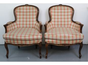 Matching Pair Of Plaid Side Chairs By Ethan Allen  27L X 21W X 37H