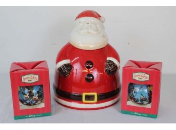 Santa Claus Cookie Jar With Disney Ornaments