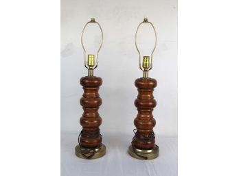 Pair Of Decorative Wooden Table Lamps 26'