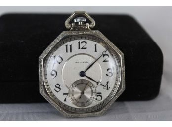 Antique 14K Solid White Gold Etched 1903 Waltham Pocket Watch