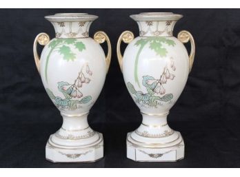 Lovely Pair Of Hand Painted Vases