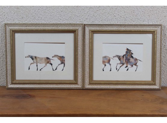 Two Piece Framed Watercolor Horses Print By Carol Grigg 12 X 10