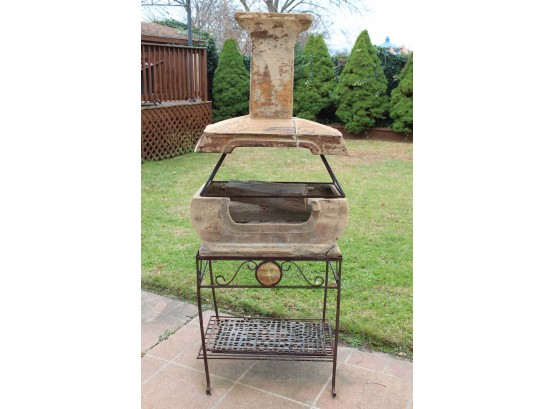 Outdoor Stone Fireplace With Metal Base (Has Cracks, View Photos) 28L X 16W X 68H