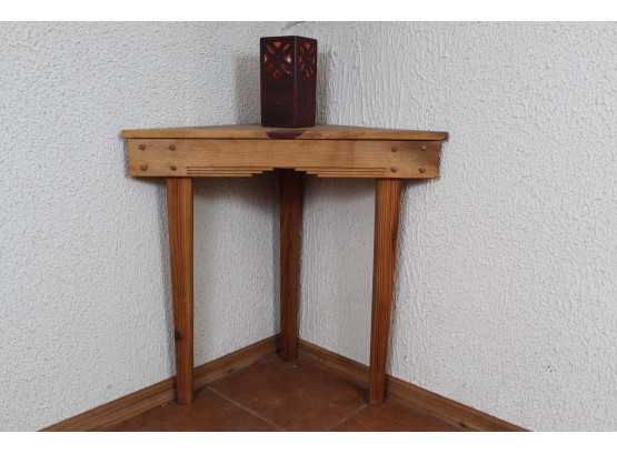 Small Natural Pine Corner Table With Candle 30L X 15W X 29H