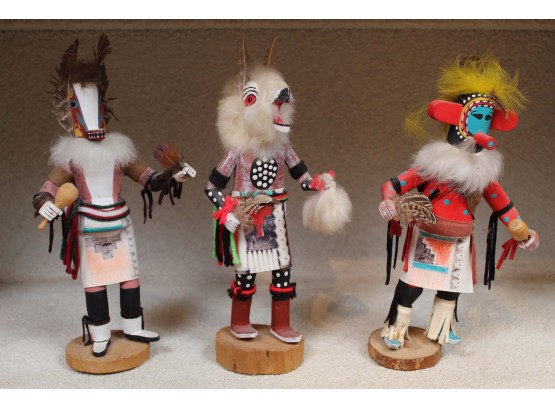 Trio Of 10' Navajo Kachina Dolls (One Is Slightly Loose On Stand)