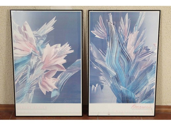 Pair Of Large Framed Abstract Boreman Prints 25 X 37 (One Frame Has Crack)