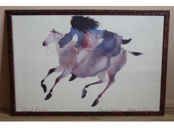 'Riding Far Boy' By Carol Grigg Framed Watercolor Print 38 X 25