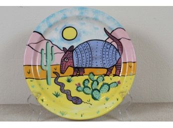Hand Painted Armadillo Plate Signed
