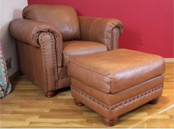 Oversized Klaussner Brown Leather Nailhead Chair & Ottoman Retail $2500 ( 1 Of 2) (Bring Help To Remove)