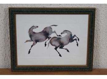 Wild Horses Framed Watercolor Print 13 X 10