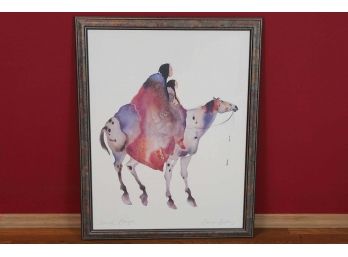 Native American Indian Woman On Pony Framed Watercolor Print By Carol Grigg 28 X 35