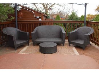 Outdoor Wicker Patio Set Including Couch, Two Chairs & Table (Cushions Not Included)