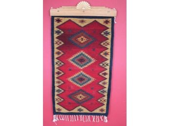 Hanging Navajo Style Rug With Carved Display Frame 24 X 45