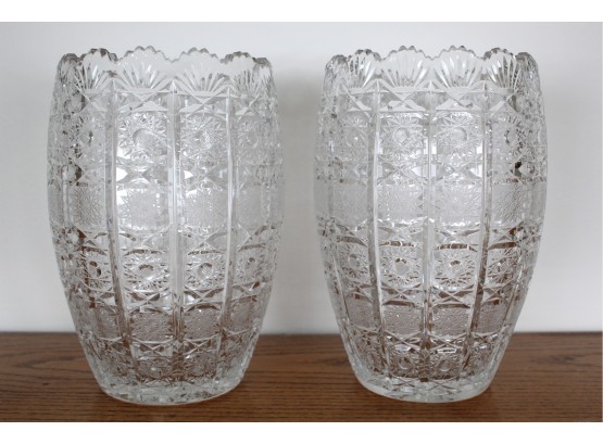 Pair Of Vintage Lead Crystal Glass Vases