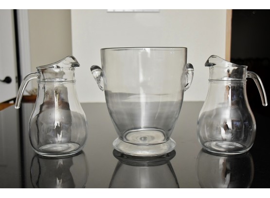 Pair Of Italian Glass Pitchers And Champagne Ice Bucket