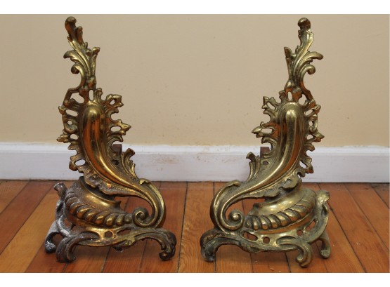 Pair Of Vintage Brass Andirons 16' Tall X 15' Long