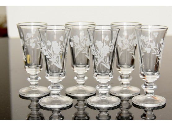 Set Of Six Vintage Etched Cordial Glasses