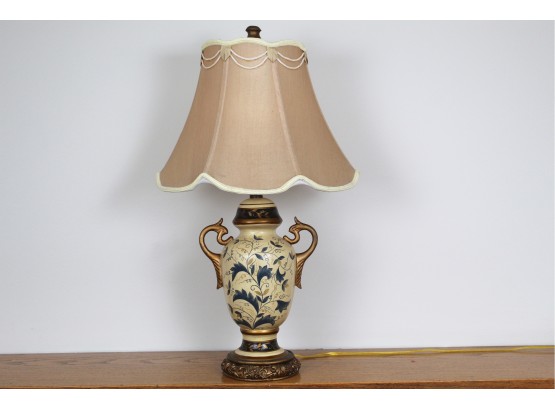 Dual Shoulder Painted Table  Lamp With Silk Shade