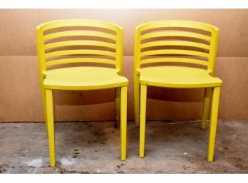 Pair Of Composite Yellow Chairs 17 X 18 X 30