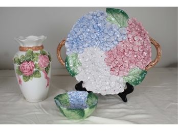 Floral Dish Set With Embossed Vase