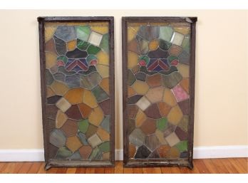 Pair Of Amazing Leaded Stained Glass Panels 38.5 X 18  (Lot 1)