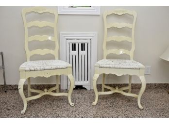 Pair Of Vintage Painted Side Chairs With Rush Seat