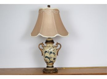 Dual Shoulder Painted Table  Lamp With Silk Shade