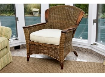 Wood And Wicker Side Arm Chair 32 X 28 X 35