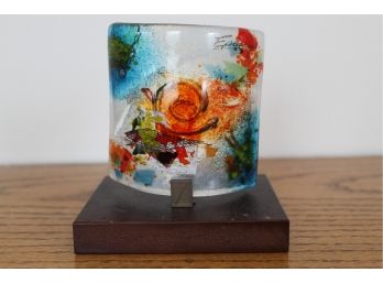 Signed Stained Glass Mounted Paper Weight