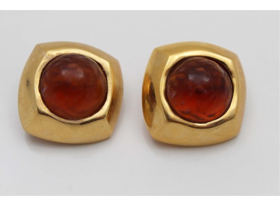 Ciner Gold Gilt Orange Stone Earrings