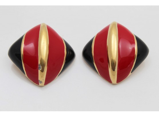 Ciner Oversized Gold, Red & Black Earrings