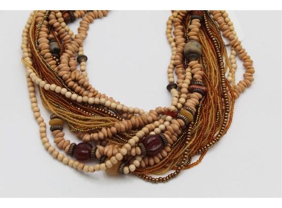 Brown Beaded/Wooden Multistrand Necklace