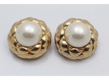 Ciner Oversized Gold & Pearl Earrings