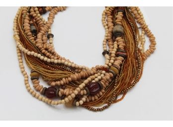 Brown Beaded/Wooden Multistrand Necklace