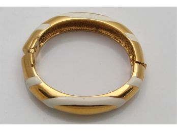 Ciner Gold Gilt & White Oval Bangle Bracelet