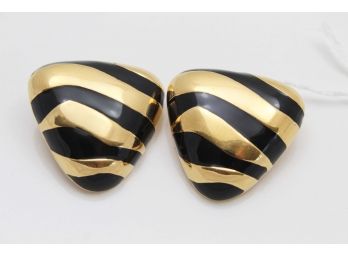 Ciner Triangular Gold Gilt & Black Earrings