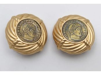 Ciner Gold & Bronze Coin Earrings